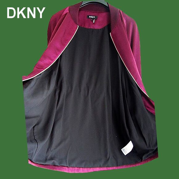 DKNY NEW Elongated Velour Peplum Collarless Drawstring Aglets Jacket M - Picture 9 of 12